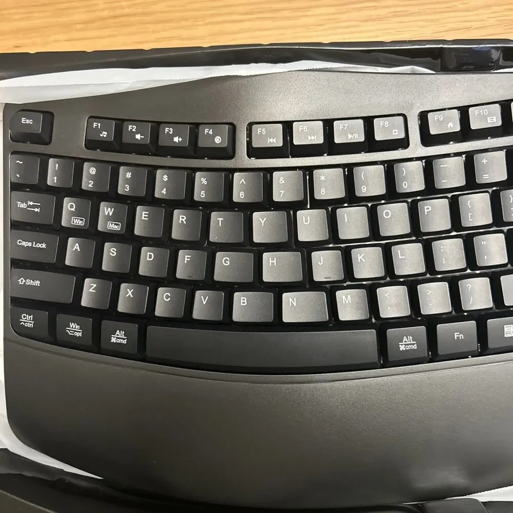 Wireless Keyboard and Mouse Combo, 2.4G Full Size Wave Keys Ergonomic Keyboard